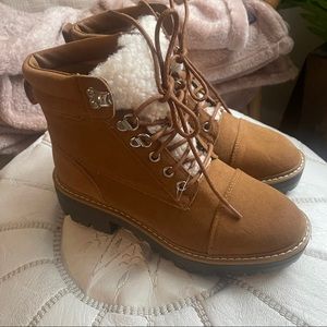 Shearling Lace Up Combat Boot